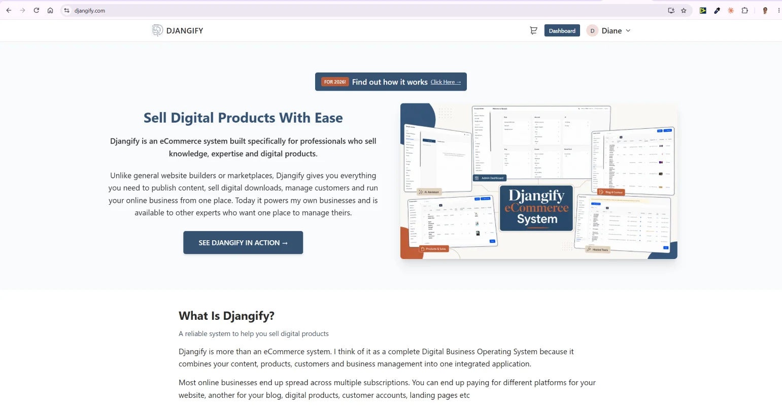Homepage with latest and featured products