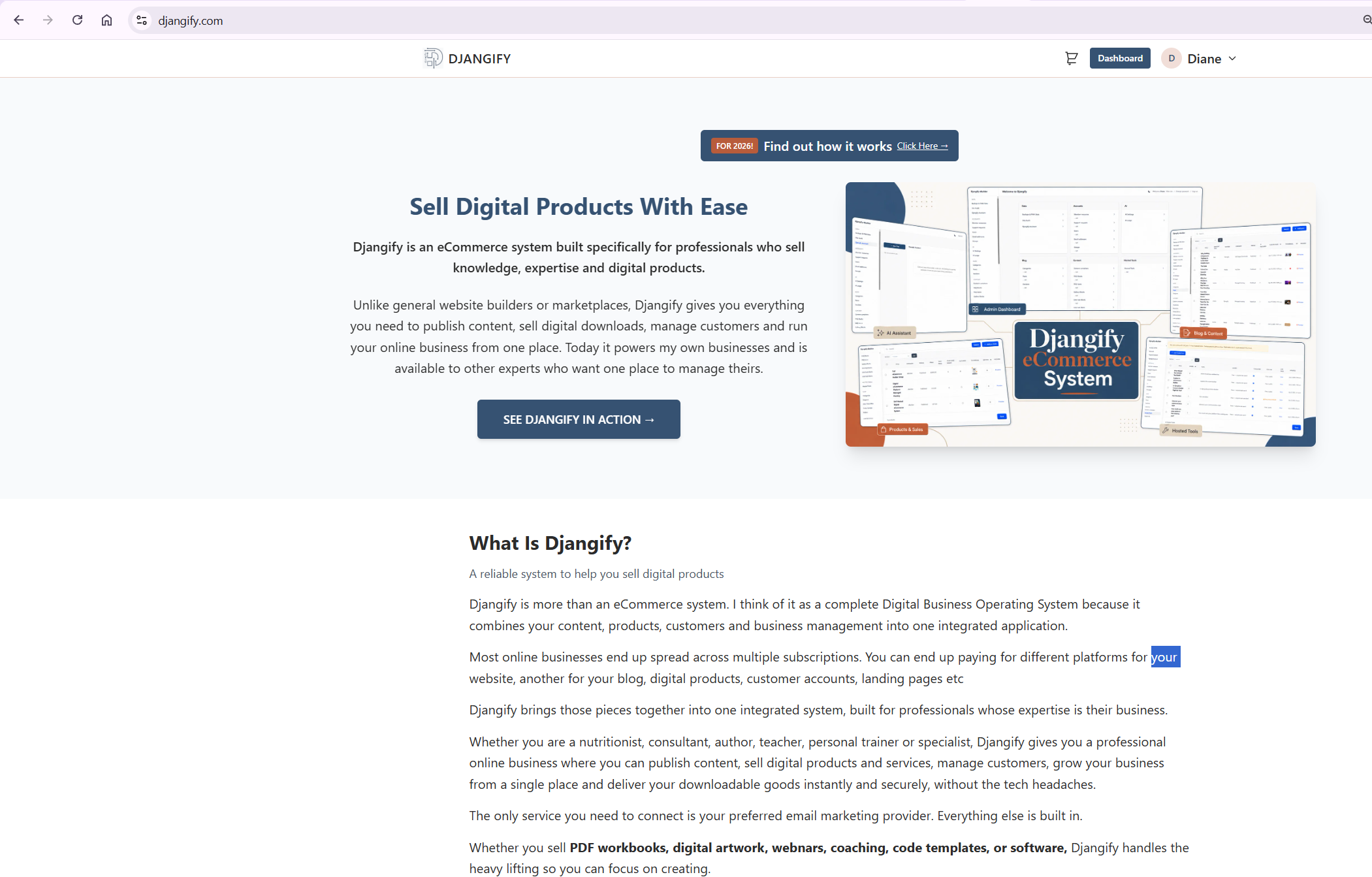 Homepage with latest and featured products