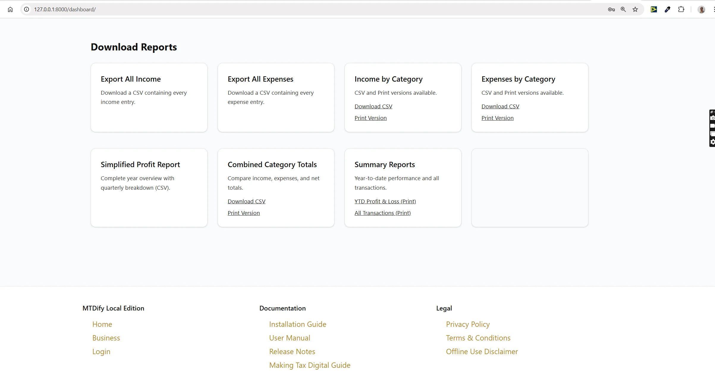 Reports section and footer
